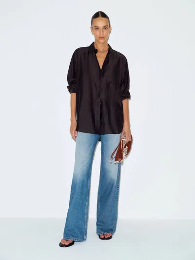 Reformation Eli Oversized Shirt Sheer Black Xs