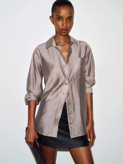 Reformation Eli Oversized Shirt Sheer Grey Large In Gray