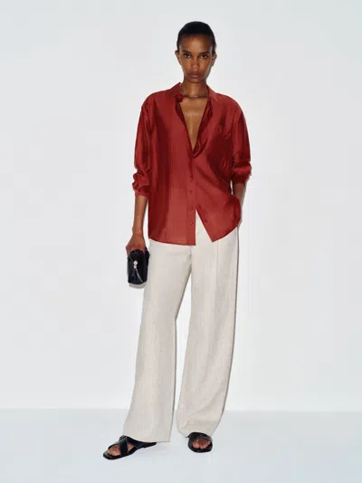 Reformation Eli Oversized Shirt Sheer Red Xs
