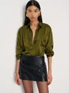 Reformation Eli Oversized Silk Shirt In Green