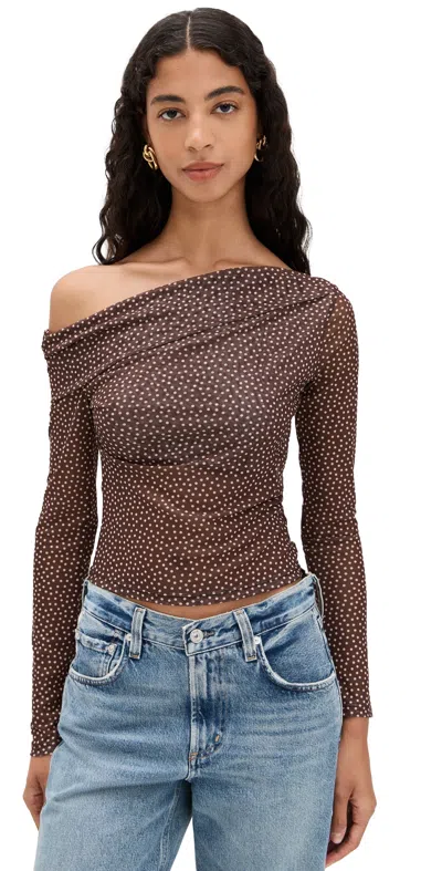 Reformation Elio Knit Top Choco Dot In Brown