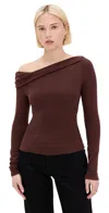 Reformation Elio Off The Shoulder Knit Top In Mahogany