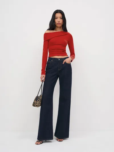 Reformation Elio Knit Top Red Xs