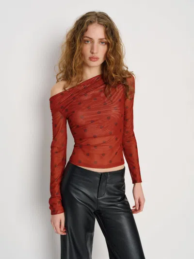 Reformation Elio Knit Top Red Xl In Brown