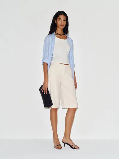 Reformation Elio Low Rise 14" Denim Trouser Shorts Ivory 32 In White