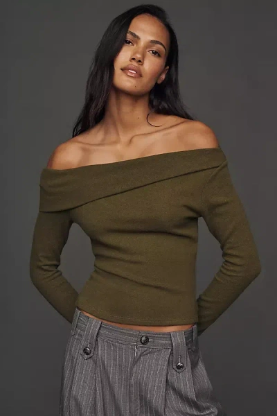 Reformation Elio Off-the-shoulder Asymmetric Knit Top In Green
