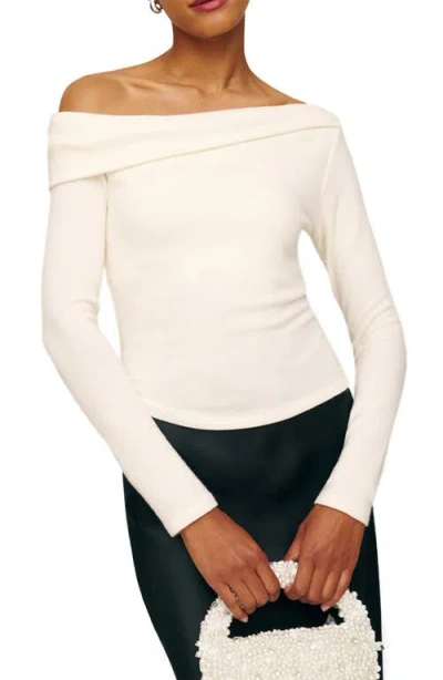 Reformation Elio Off-the-shoulder Knit Top In White