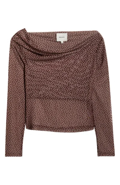 Reformation Elio Polka Dot One-shoulder Knit Top In Brown