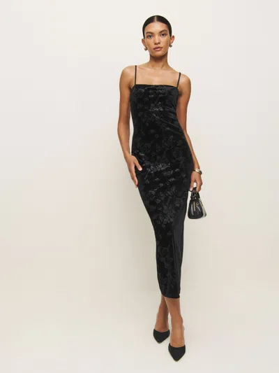 Reformation Elise Knit Dress In Black Floral Velvet