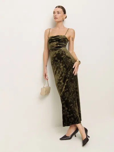 Reformation Elise Knit Dress In Green Floral Velvet