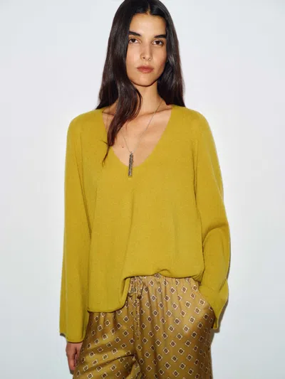 Reformation Eliza Scoop Neck Cashmere Sweater Green Large
