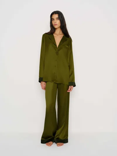 Reformation Ella Silk Pajama Set In Green