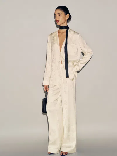 Reformation Ella Silk Pajama Set Ivory Jacquard Xl In White