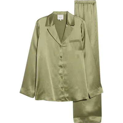 Reformation Ella Silk Pajamas In Green