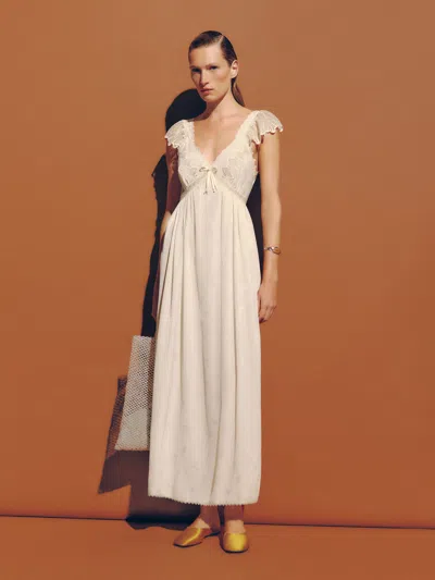 Reformation Ella-rose Dress Ivory Lace Xl In White