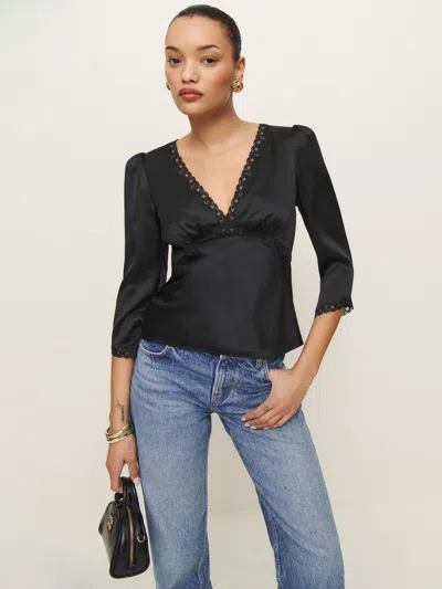 Reformation Ellery Silk Top In Black