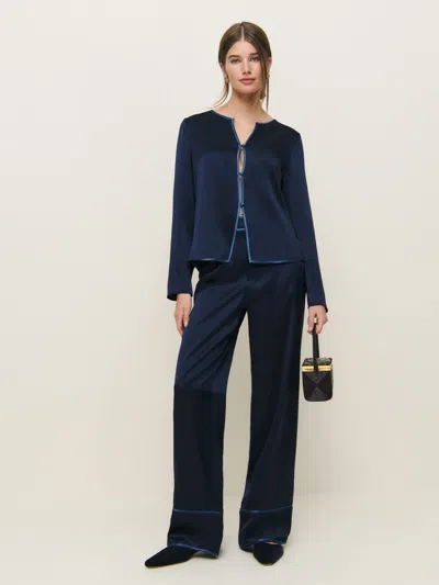 Reformation Eloise Silk Two Piece In Midnight