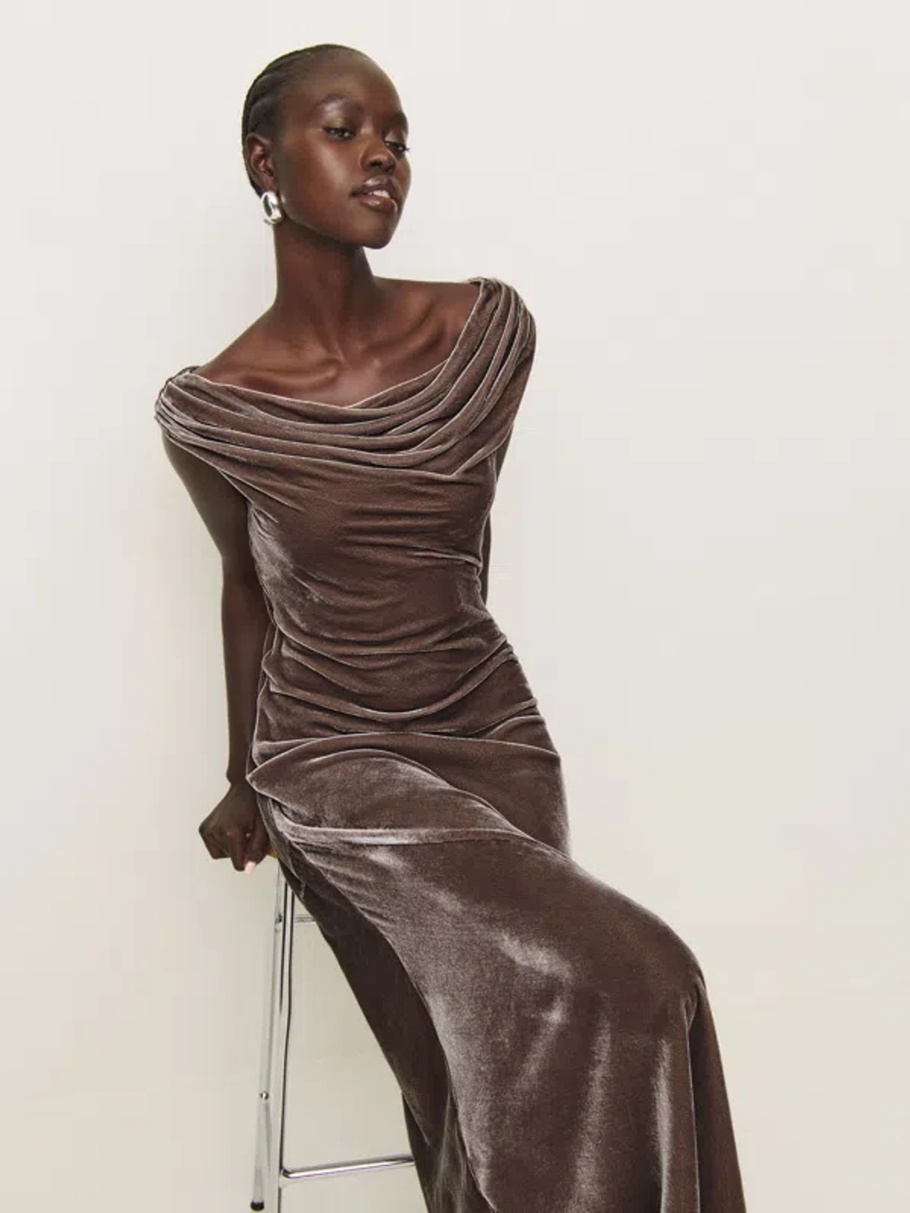 Reformation Elvie Velvet Dress In Magnetic | ModeSens
