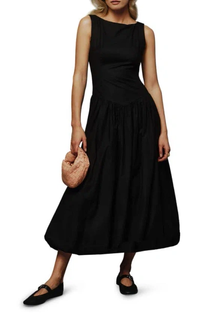 Reformation Elvira Organic Cotton Midi Dress In Black