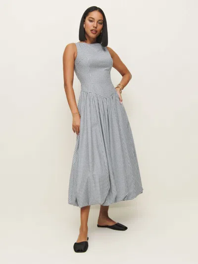 Reformation Elvira Dress In Slate Check