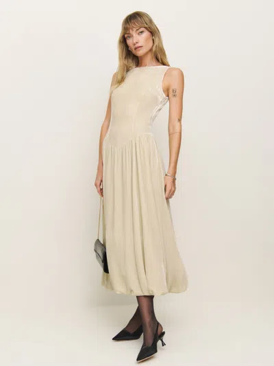 Reformation Elvira Velvet Dress In Almond