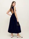Reformation Elvira Velvet Dress In Navy