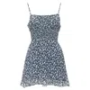 Reformation Elyse Floral Print Smocked Bodice Mini Dress In Blue