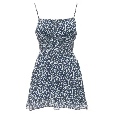 Reformation Elyse Floral Print Smocked Bodice Mini Dress In Blue