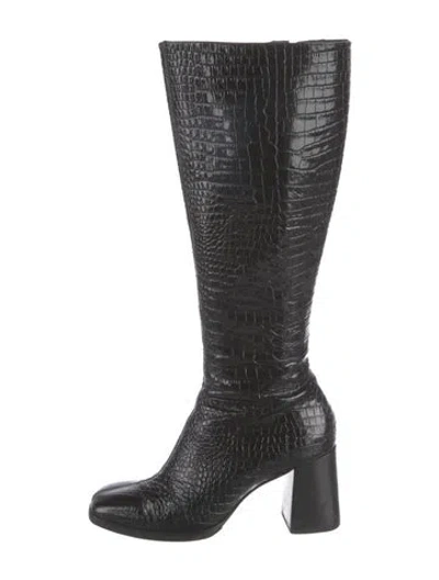 Pre-owned Reformation Embossed Leather Animal Print Boots In Black