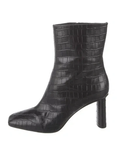 Pre-owned Reformation Embossed Leather Animal Print Boots In Black