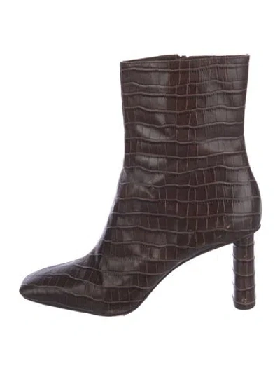 Pre-owned Reformation Embossed Leather Animal Print Boots In Brown