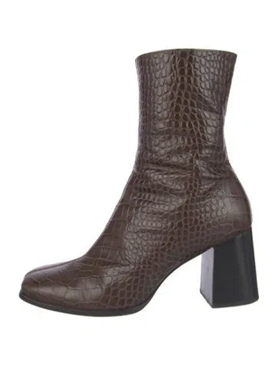 Pre-owned Reformation Embossed Leather Animal Print Boots In Brown