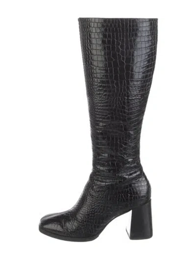 Pre-owned Reformation Embossed Leather Boots In Black