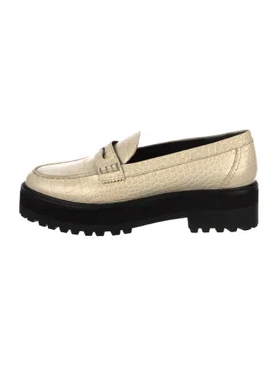 Pre-owned Reformation Embossed Leather Colorblock Pattern Loafers In Neutral