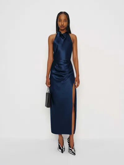 Reformation Emeline Silk Dress In Blue