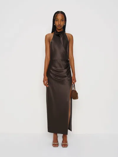 Reformation Emeline Silk Dress In Brown