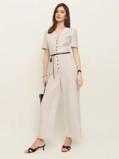 Reformation Emery Linen Jumpsuit In Oatmeal