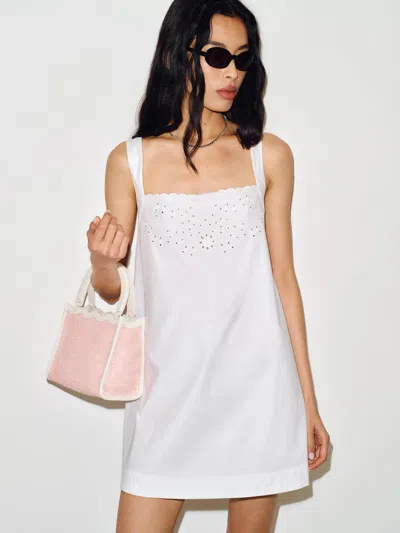 Reformation Emma Mini Bag Powder Pink Raffia