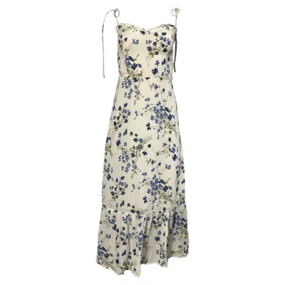 Reformation Enva Floral Print Midi Dress In White Viscose