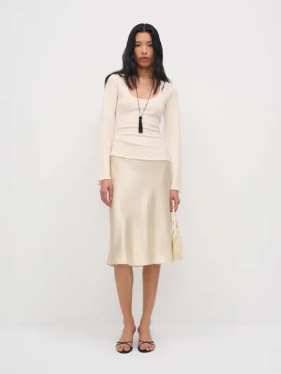 Reformation Ericka Knit Top Ivory Xl In Pink