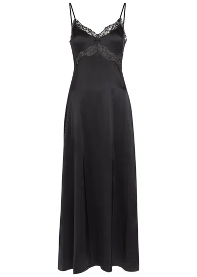 Reformation Ericka Lace-trim Silk Midi Slip Dress In Black