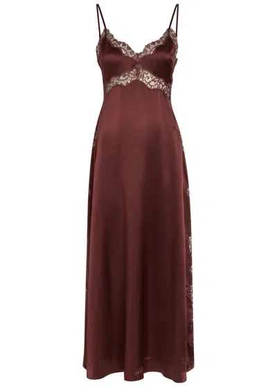 Reformation Ericka Lace-trim Silk Midi Slip Dress In Burgundy