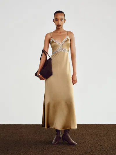 Reformation Ericka Silk Dress Yellow 10 In Gold