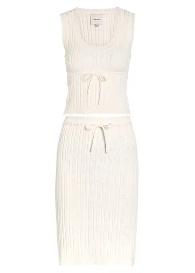 Reformation Erin Pointelle Stretch-cotton Top And Skirt Set In Neutral