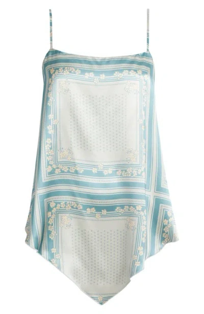 Reformation Esme Scarf Print Silk Camisole In Blue