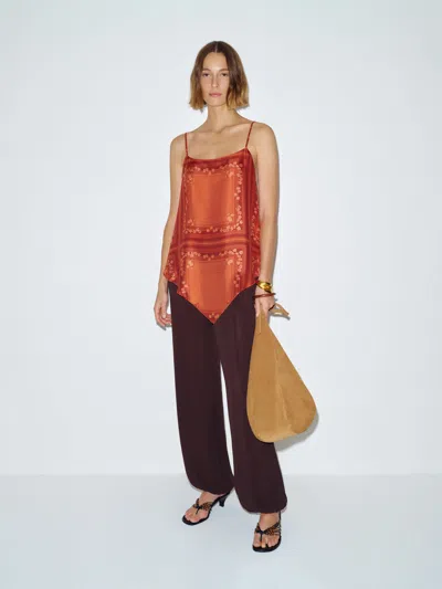 Reformation Esme Silk Twill Top Red Xs