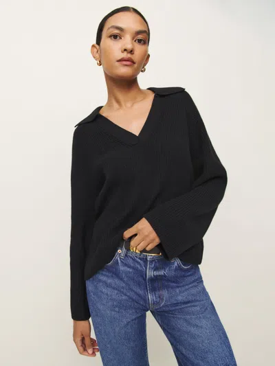 Reformation Esther Cashmere Blend Oversized Polo In Black