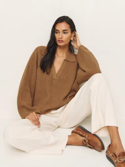 Reformation Esther Cashmere Blend Oversized Polo In Camel