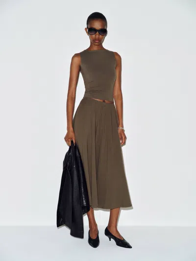 Reformation Esti Knit Skirt Green Large In Brown