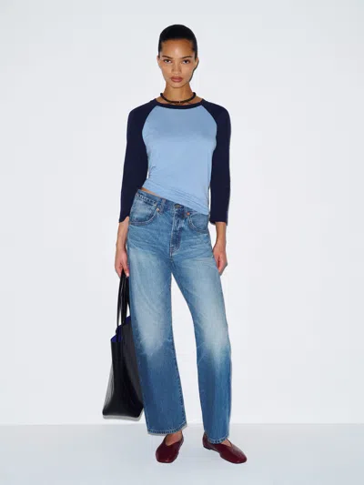 Reformation Ethan Low Rise Buckle Back Baggy Jeans Blue Denim 23 In Multi